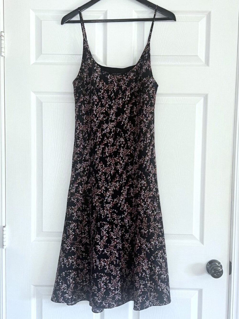 Rag & Bone Floral 100% Silk A-Line Slip Dress Size 10 Navy